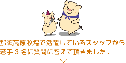 那須高原牧場で活躍しているスタッフから若手3名に質問に答えて頂きました。